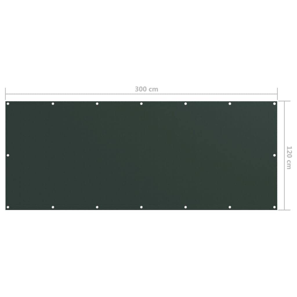 vidaXL Parawan balkonowy, ciemnozielony, 120x300 cm, tkanina Oxford