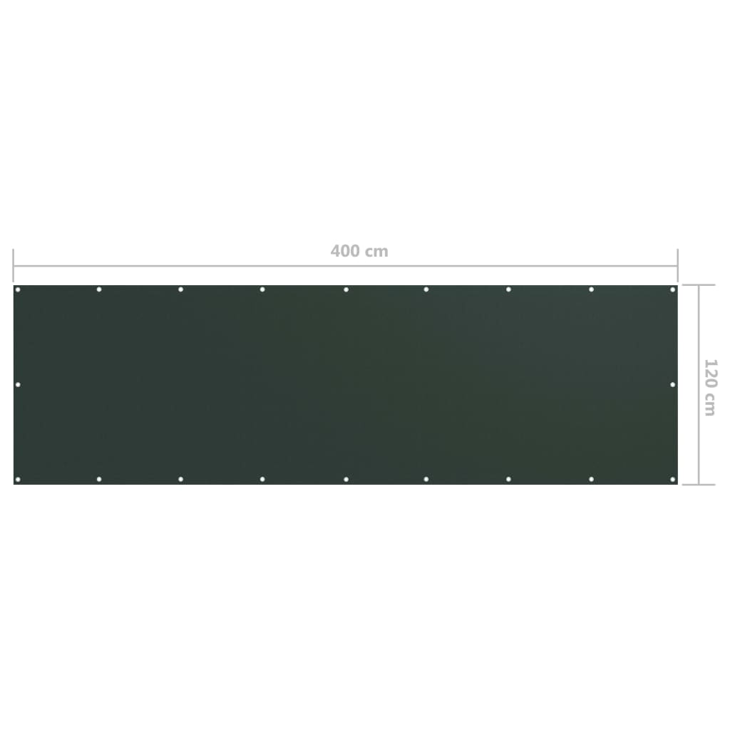 vidaXL Parawan balkonowy, ciemnozielony, 120x400 cm, tkanina Oxford