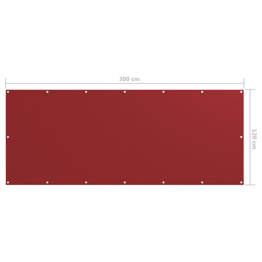 vidaXL Parawan balkonowy, czerwony, 120x300 cm, tkanina Oxford