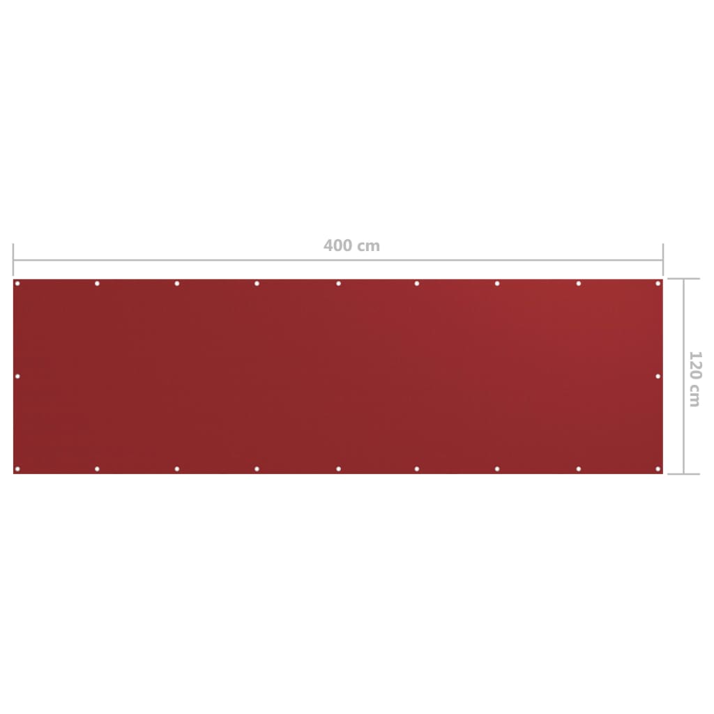 vidaXL Parawan balkonowy, czerwony, 120x400 cm, tkanina Oxford