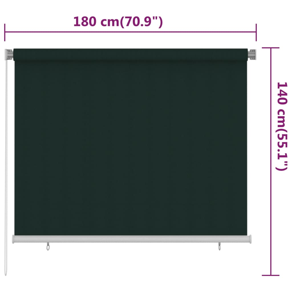 vidaXL Roleta zewnętrzna, 185(szer.)x140(wys.) cm, ciemnozielona, HDPE