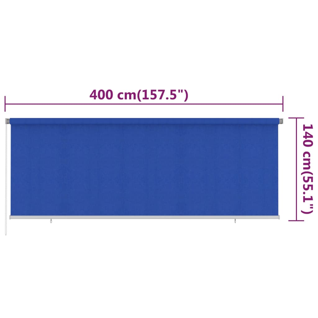 vidaXL Roleta zewnętrzna, 405(szer.)x140(wys.) cm, niebieska, HDPE