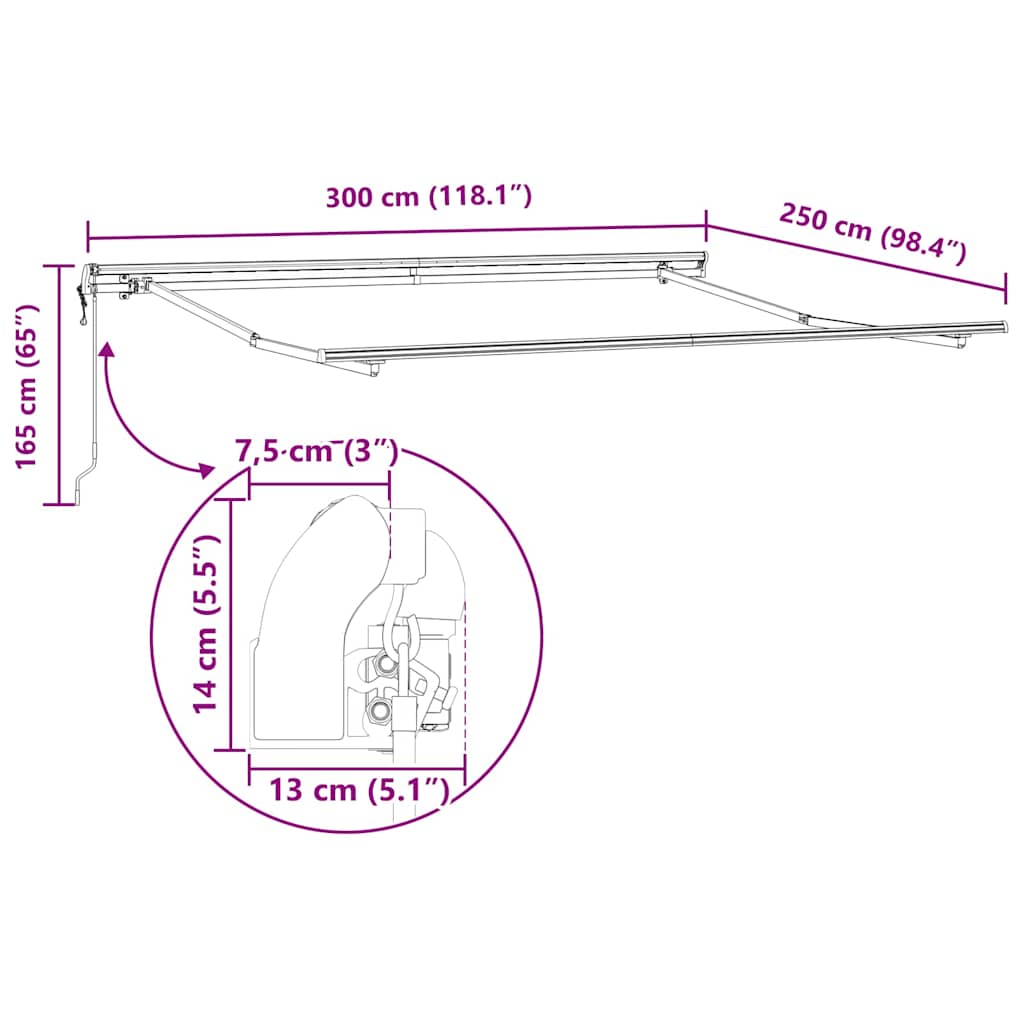 vidaXL Rama markizy Biały 300 x 250 cm Aluminium