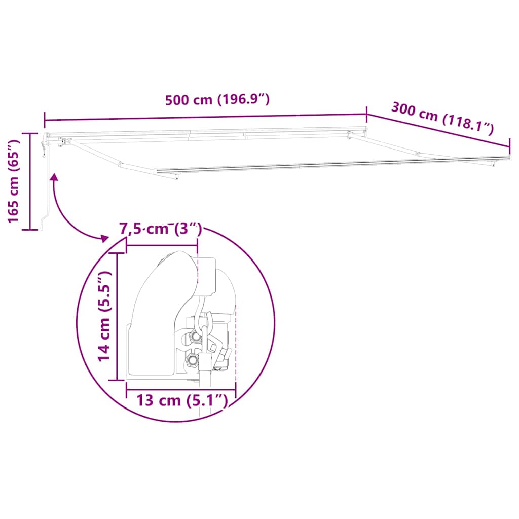 vidaXL Rama markizy Biały 500 × 300 cm Aluminium