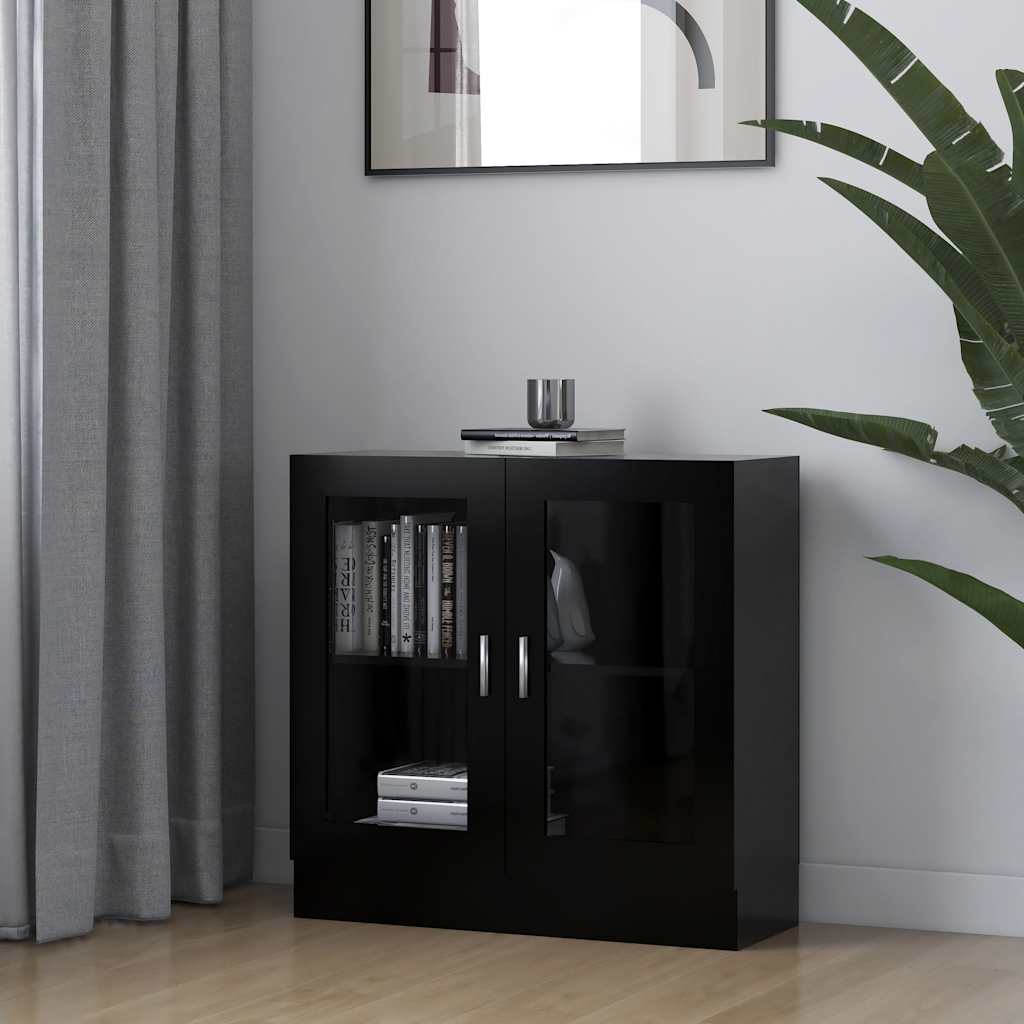 vidaXL Witryna, czarna, 82,5x30,5x80 cm, materiał drewnopochodny