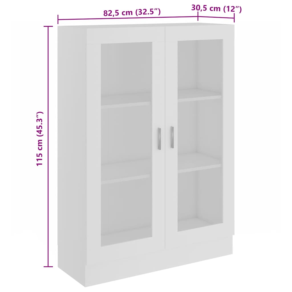 vidaXL Witryna, biała, 82,5x30,5x115 cm, materiał drewnopochodny