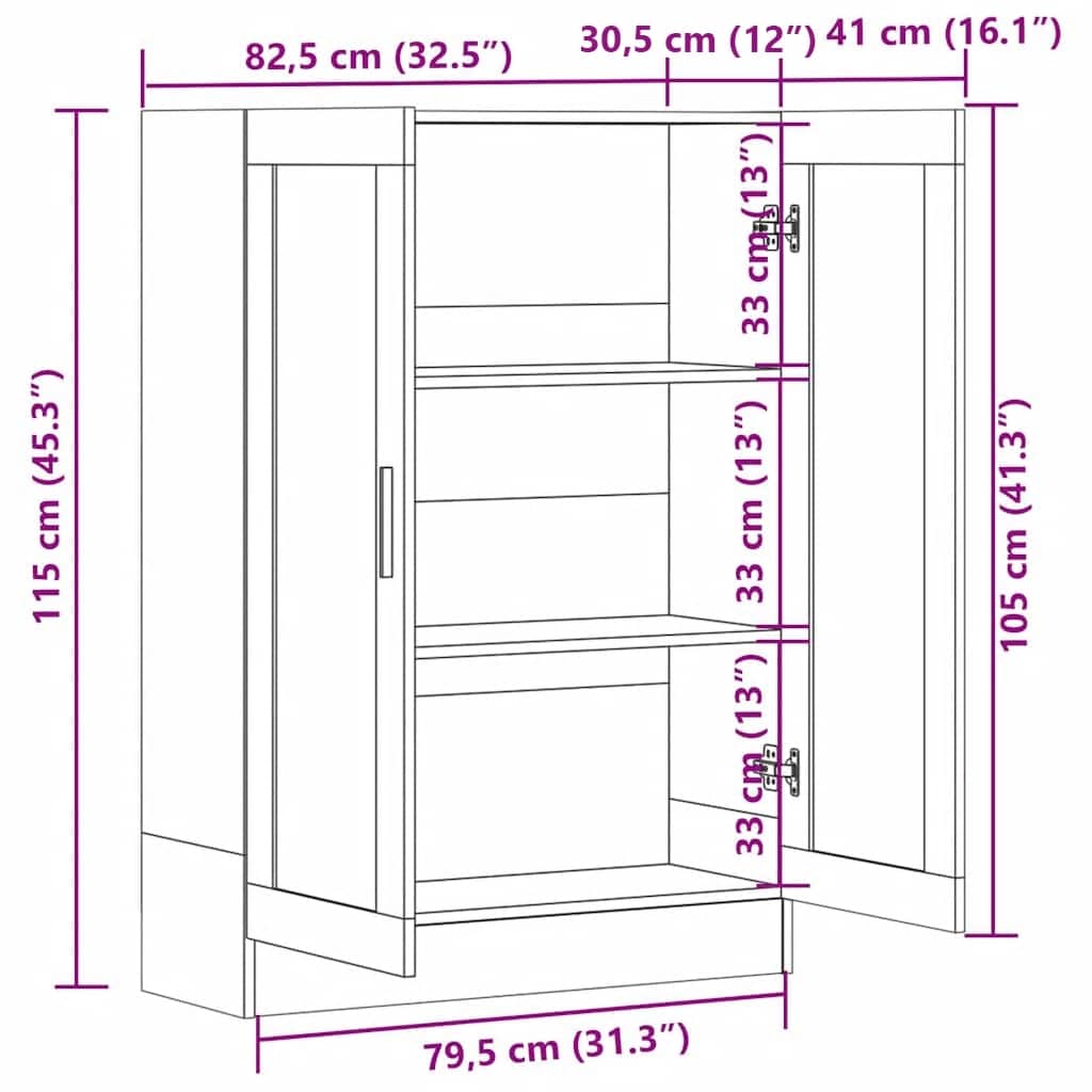 vidaXL Witryna, biała, 82,5x30,5x115 cm, materiał drewnopochodny