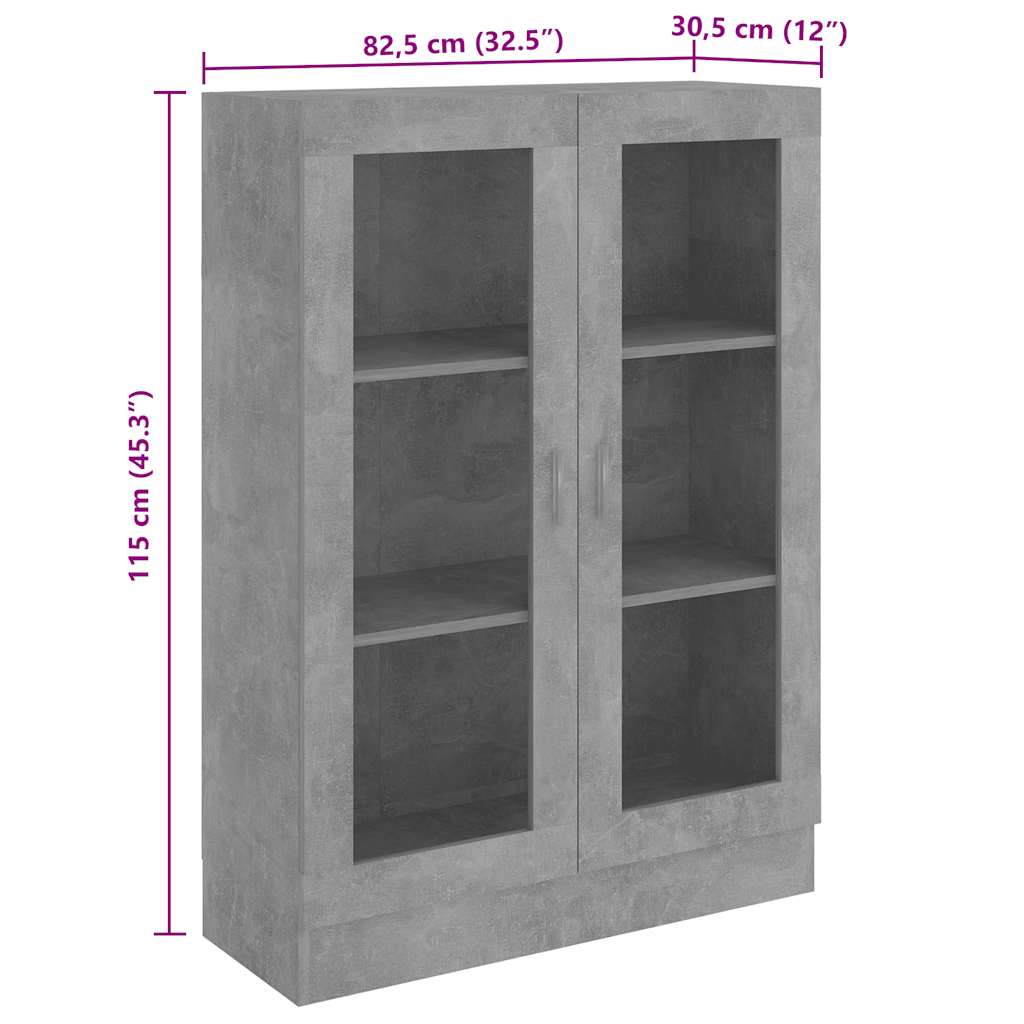 vidaXL Witryna, szarość betonu, 82,5x30,5x115 cm