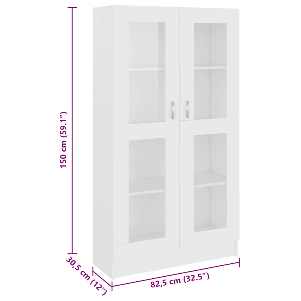 vidaXL Witryna, biała, 82,5x30,5x150 cm, materiał drewnopochodny