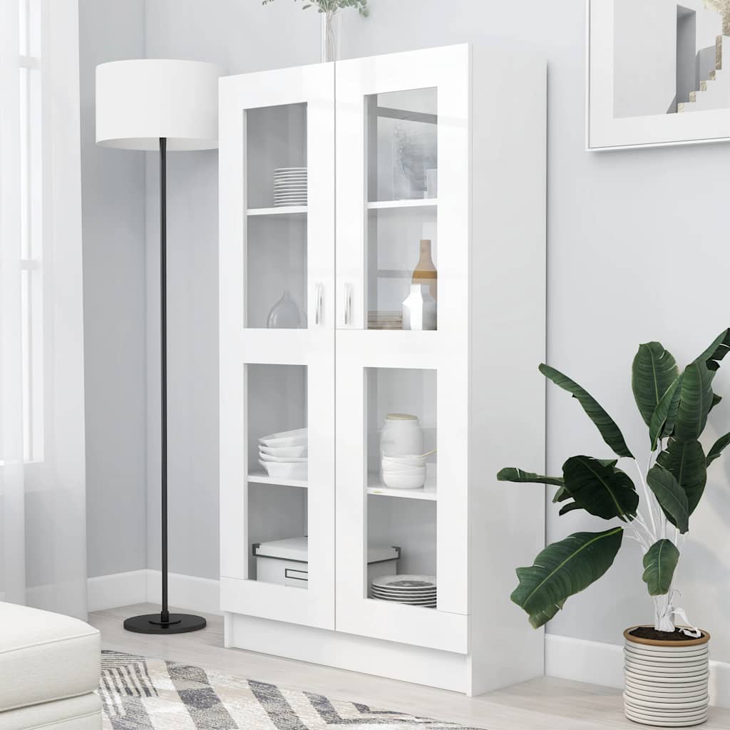 vidaXL Witryna, biała, 82,5x30,5x150 cm, materiał drewnopochodny
