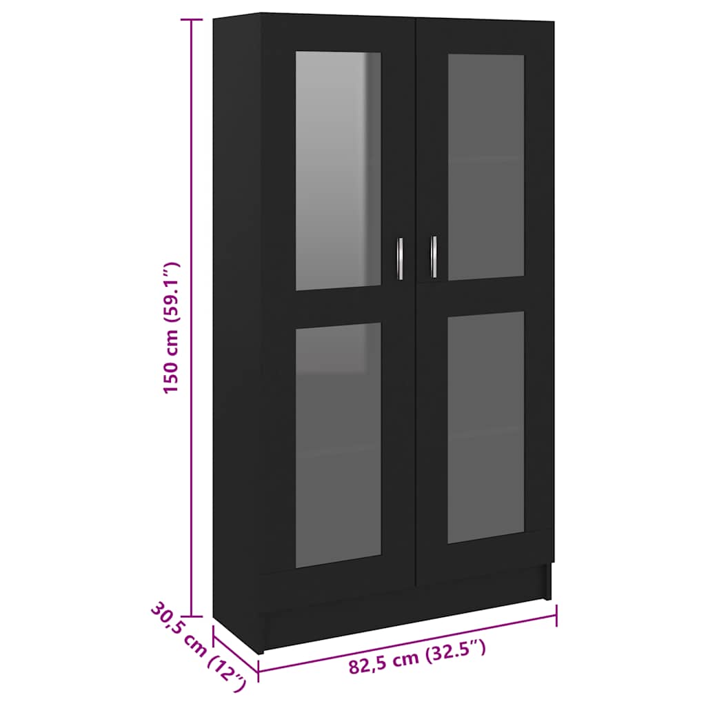 vidaXL Witryna, czarna, 82,5x30,5x150 cm, materiał drewnopochodny