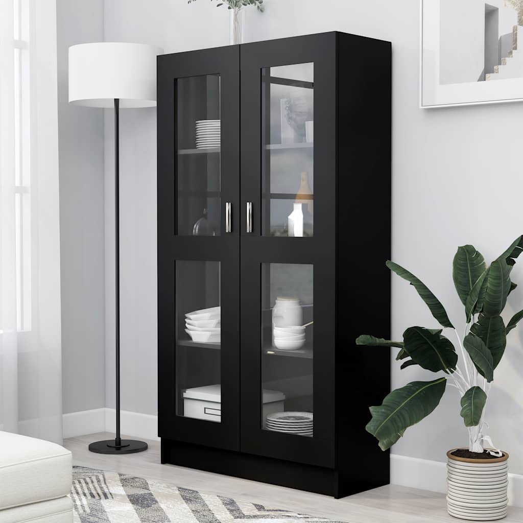 vidaXL Witryna, czarna, 82,5x30,5x150 cm, materiał drewnopochodny