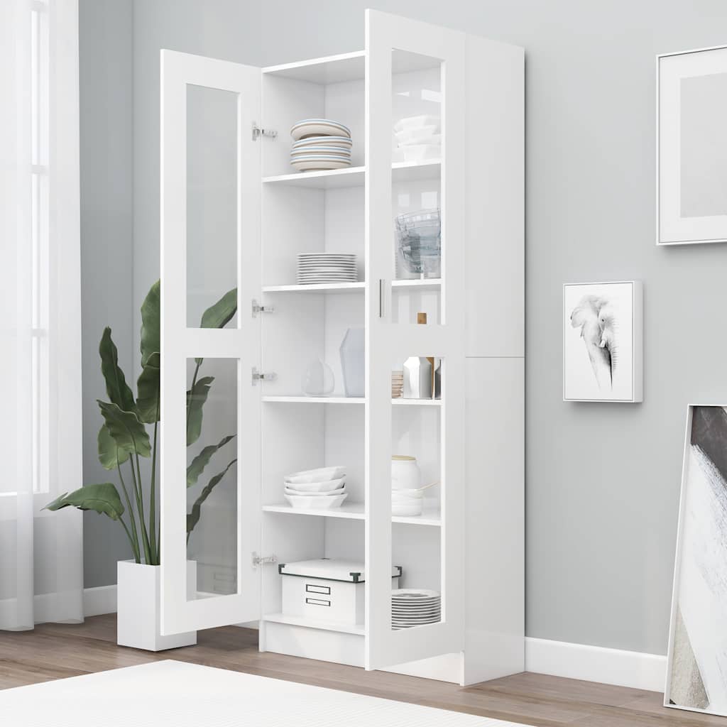 vidaXL Witryna, biała, 82,5x30,5x185 cm, materiał drewnopochodny
