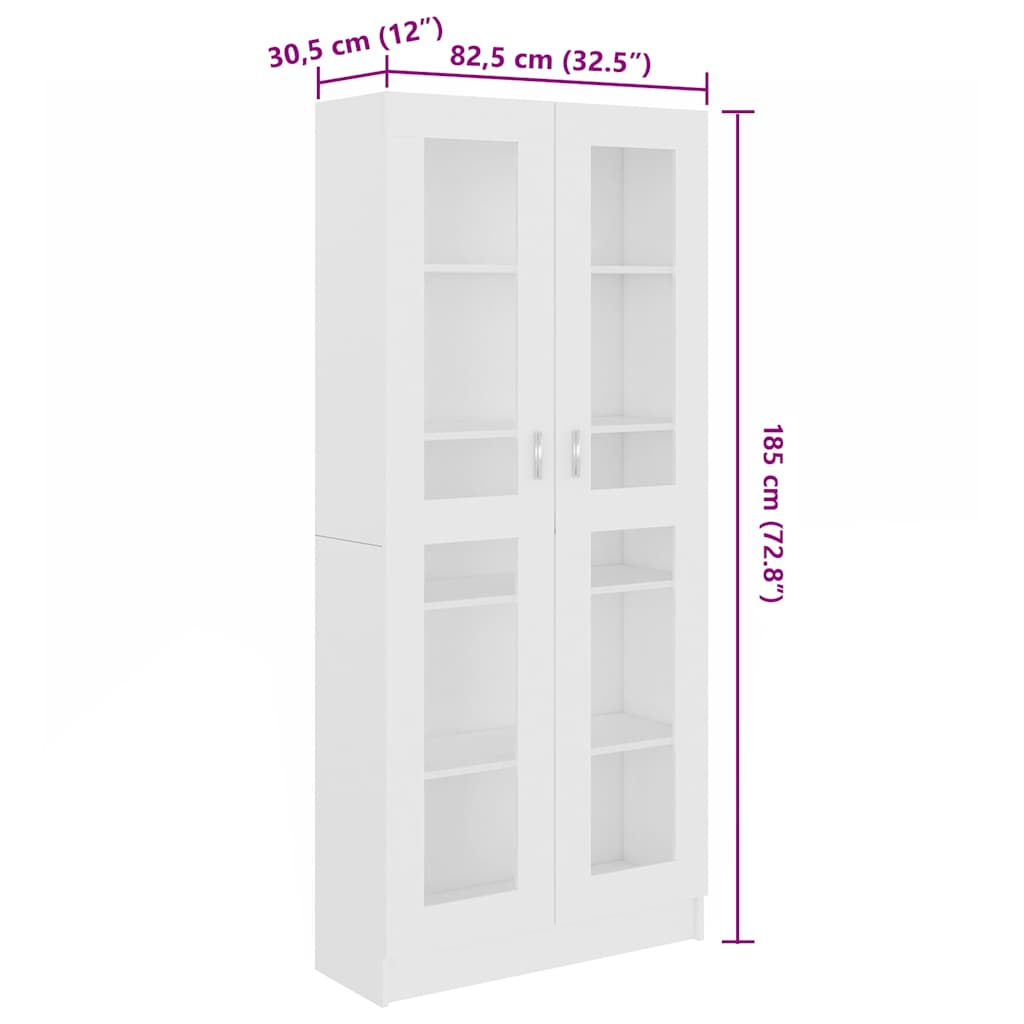 vidaXL Witryna, biała, 82,5x30,5x185 cm, materiał drewnopochodny