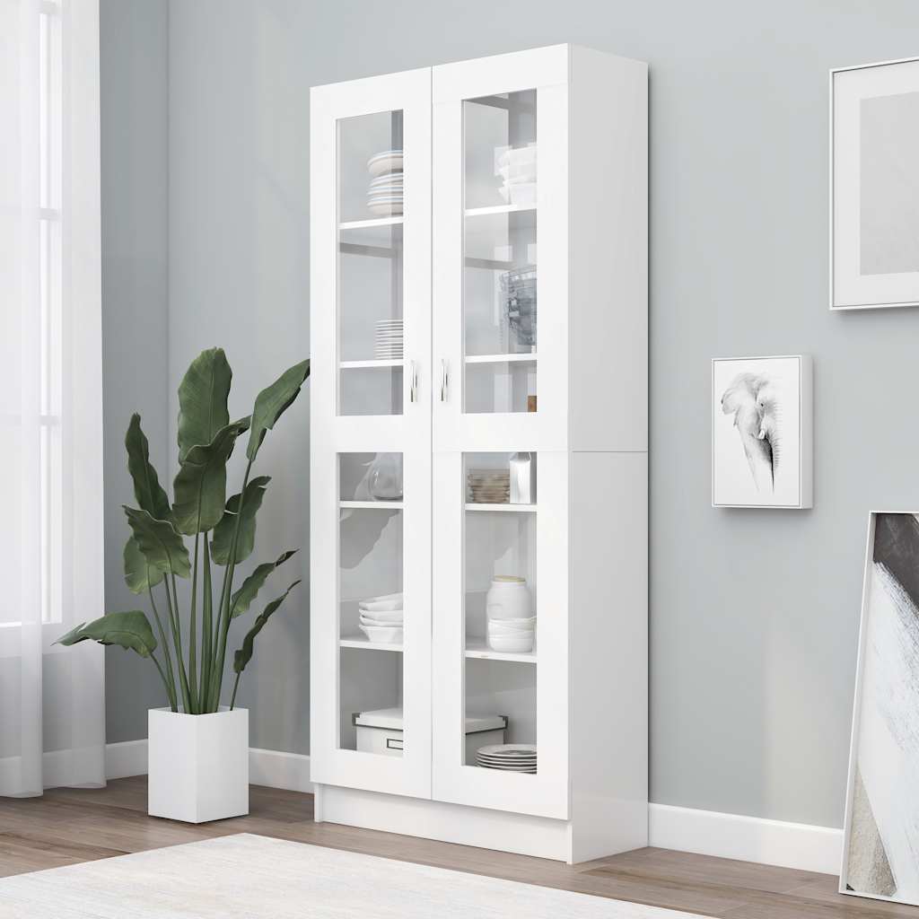 vidaXL Witryna, biała, 82,5x30,5x185 cm, materiał drewnopochodny