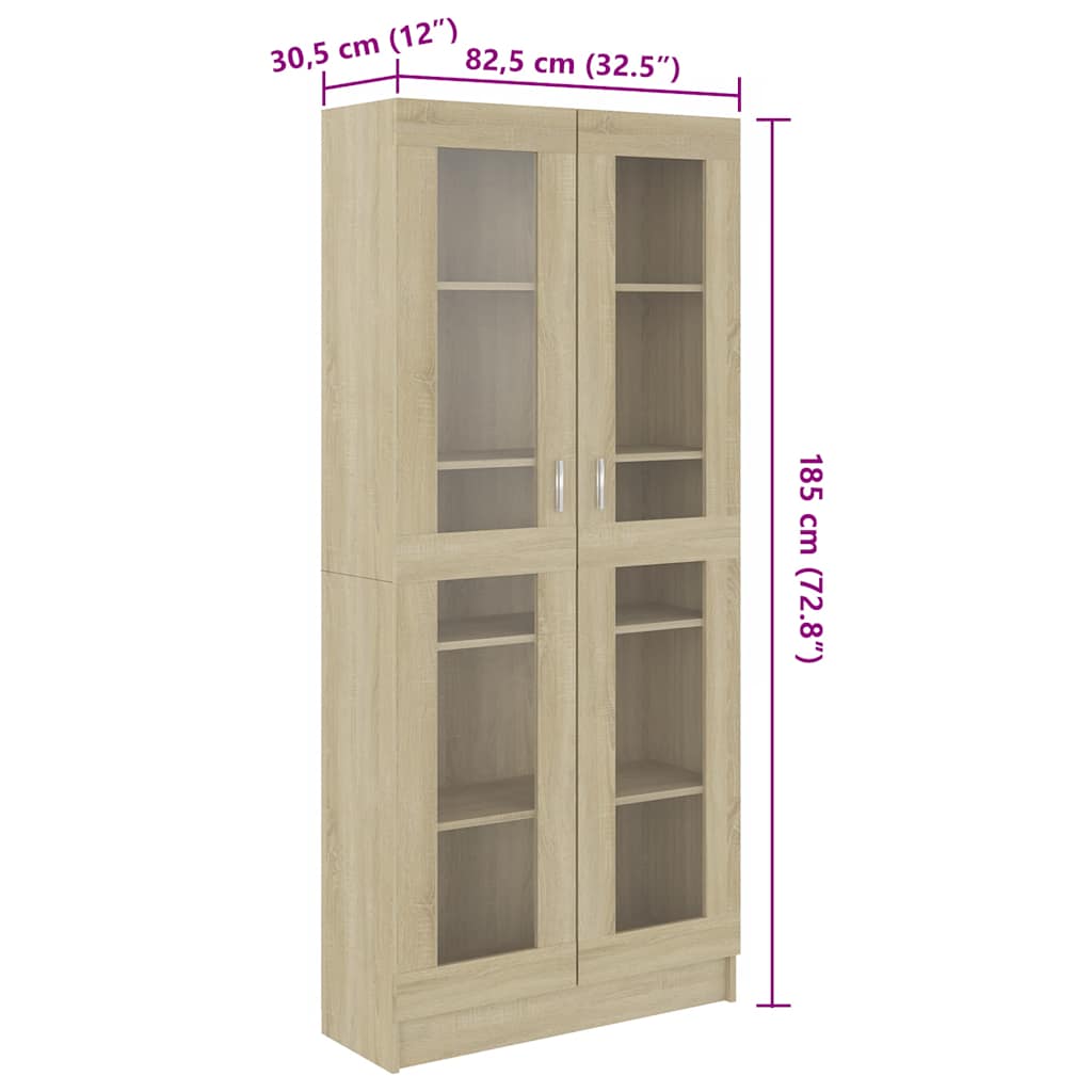 vidaXL Witryna, dąb sonoma 82,5x30,5x185 cm, materiał drewnopochodny