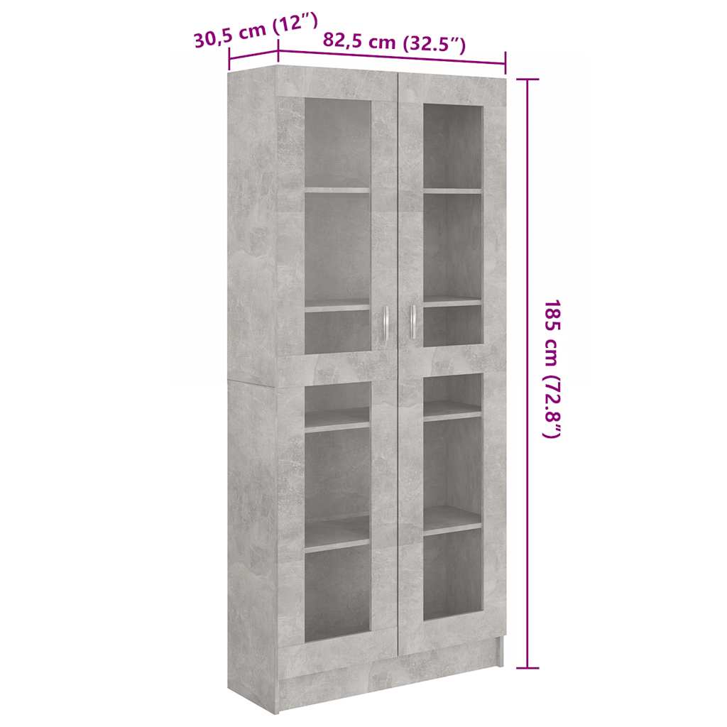 vidaXL Witryna, szarość betonu, 82,5x30,5x185,5 cm