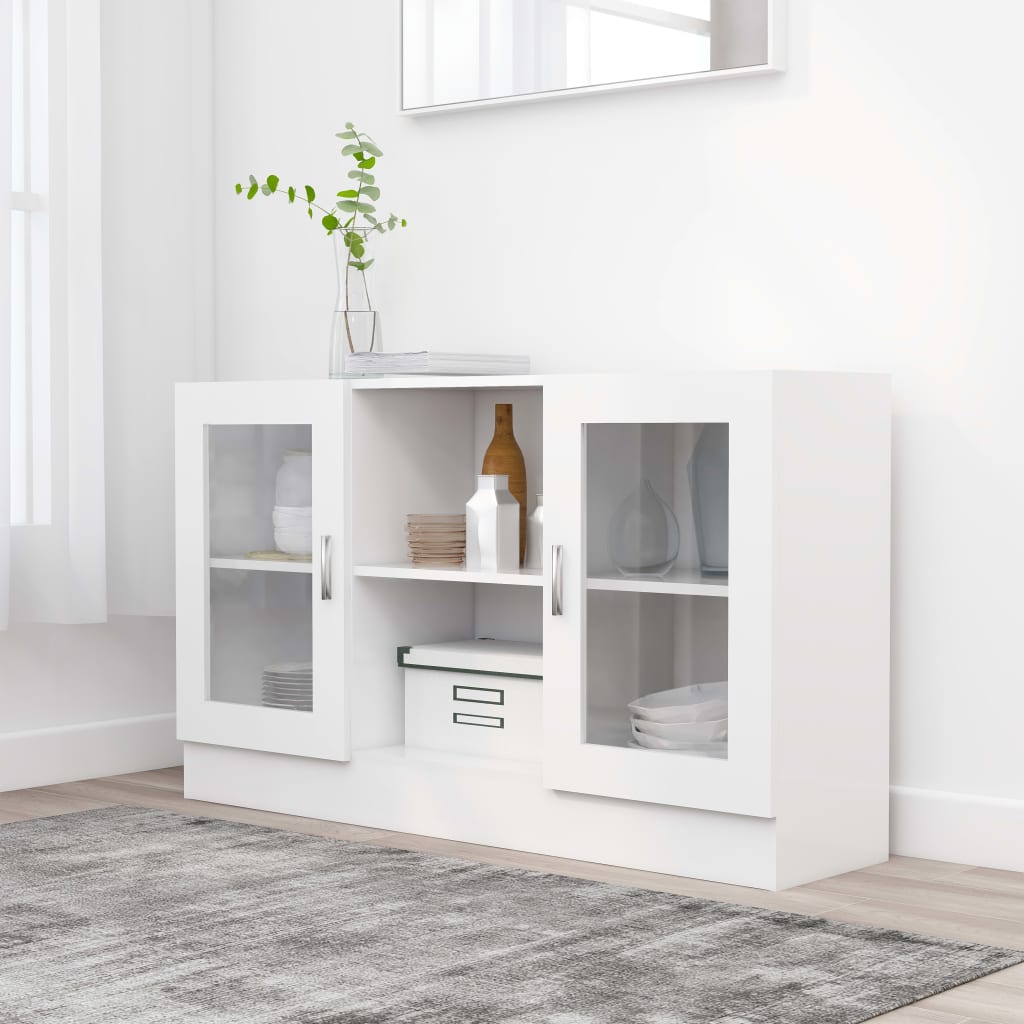 vidaXL Witryna, biała, 120 x 30,5 x 70 cm, płyta wiórowa