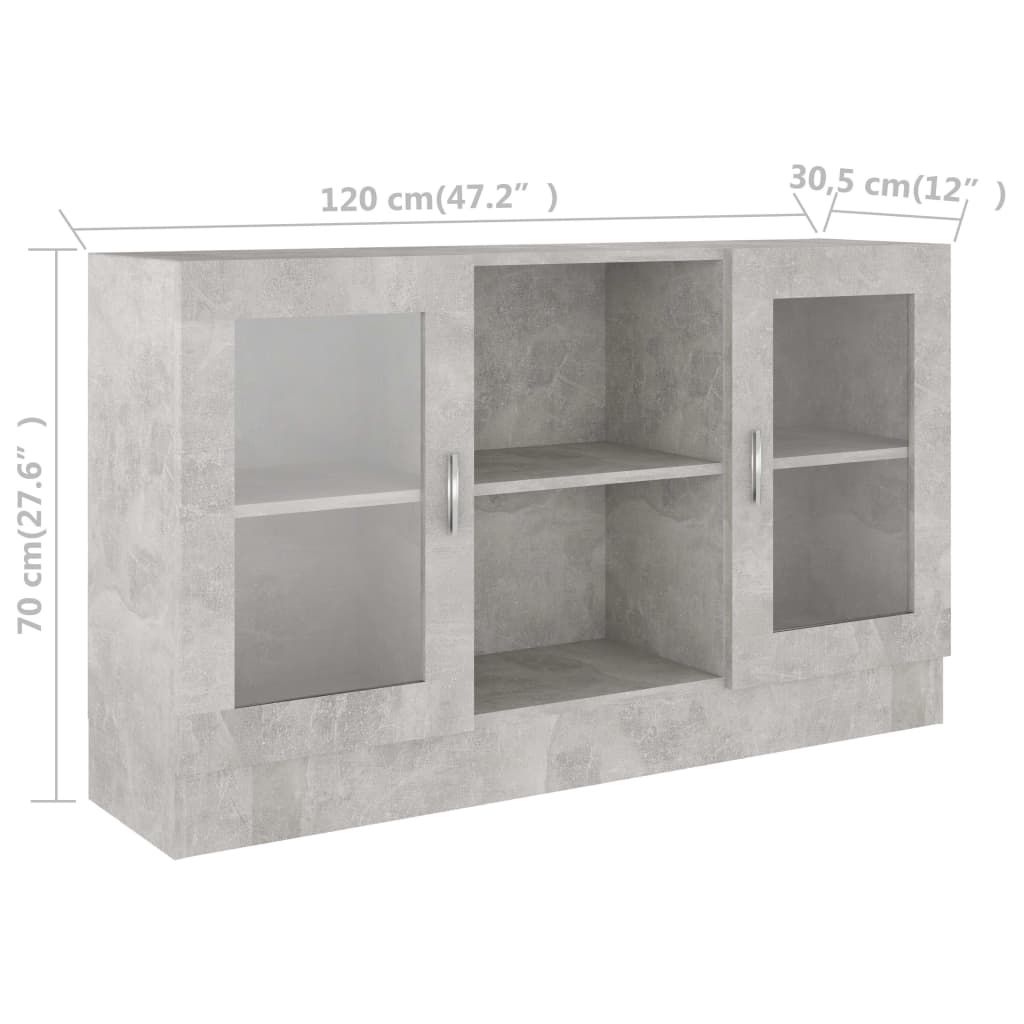 vidaXL Witryna, szarość betonu 120x30,5x70 cm, materiał drewnopochodny