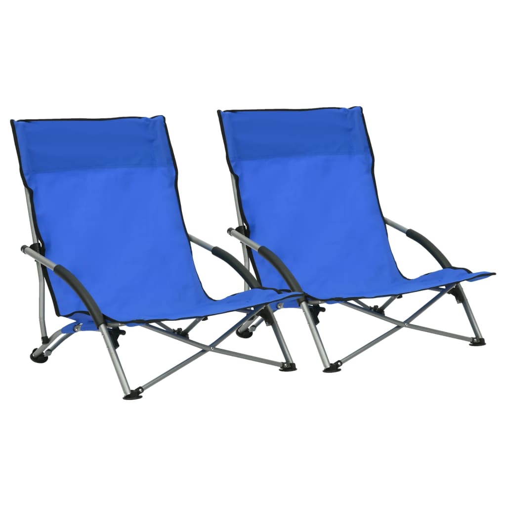 vidaXL Składane krzesła plażowe, 2 szt., niebieskie, obite tkaniną