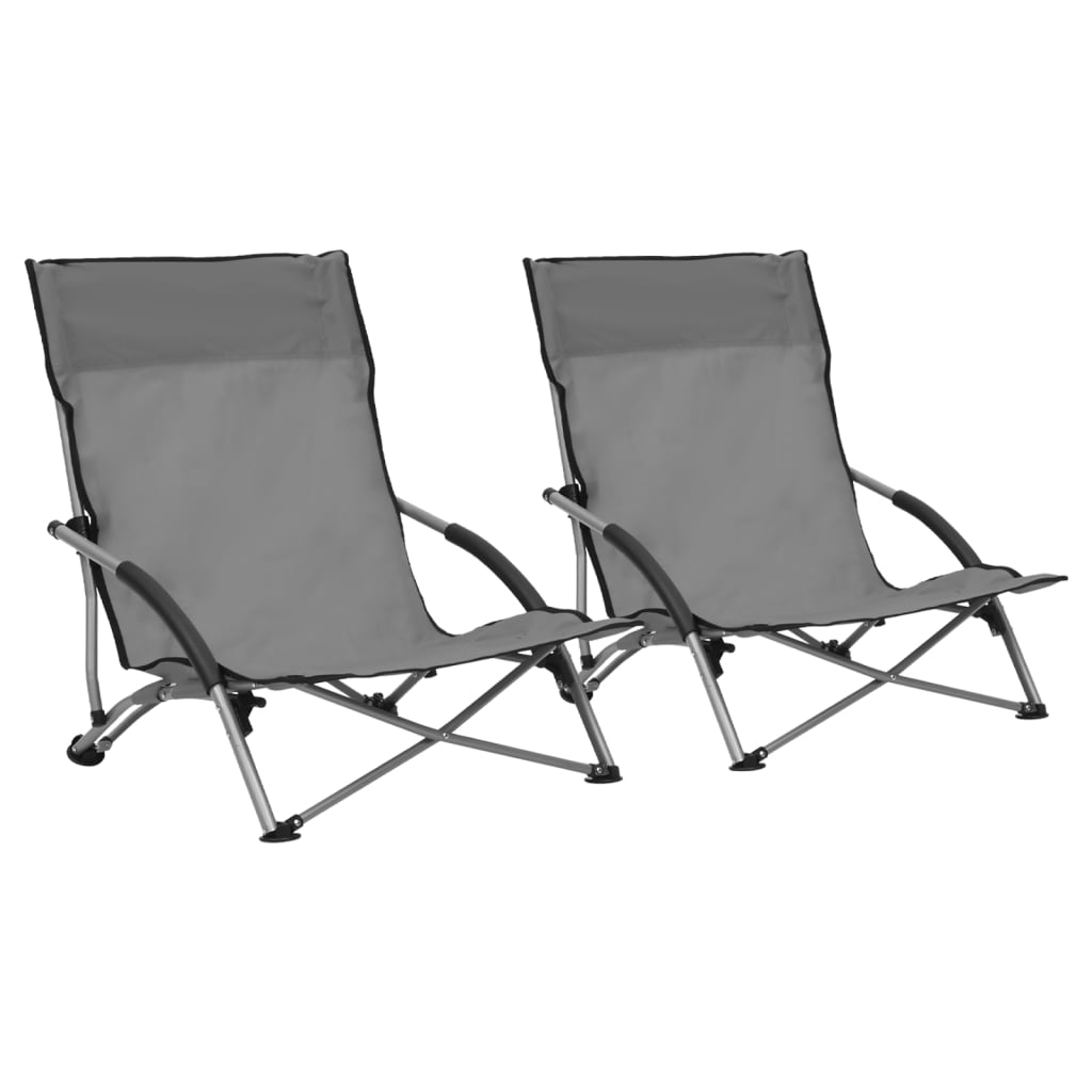 vidaXL Składane krzesła plażowe, 2 szt., szare, obite tkaniną