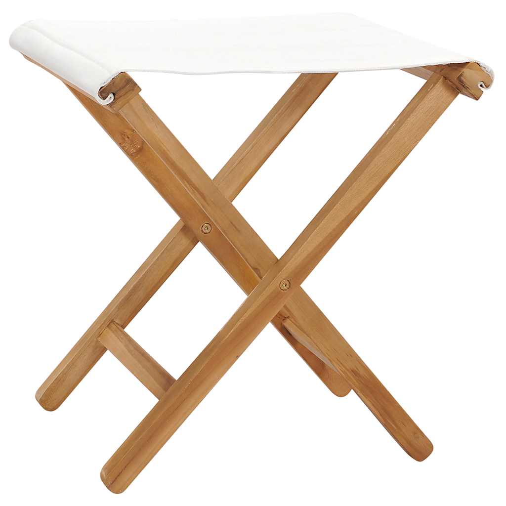 vidaXL Składane krzesła, 2 szt., lite drewno tekowe i tkanina, kremowe