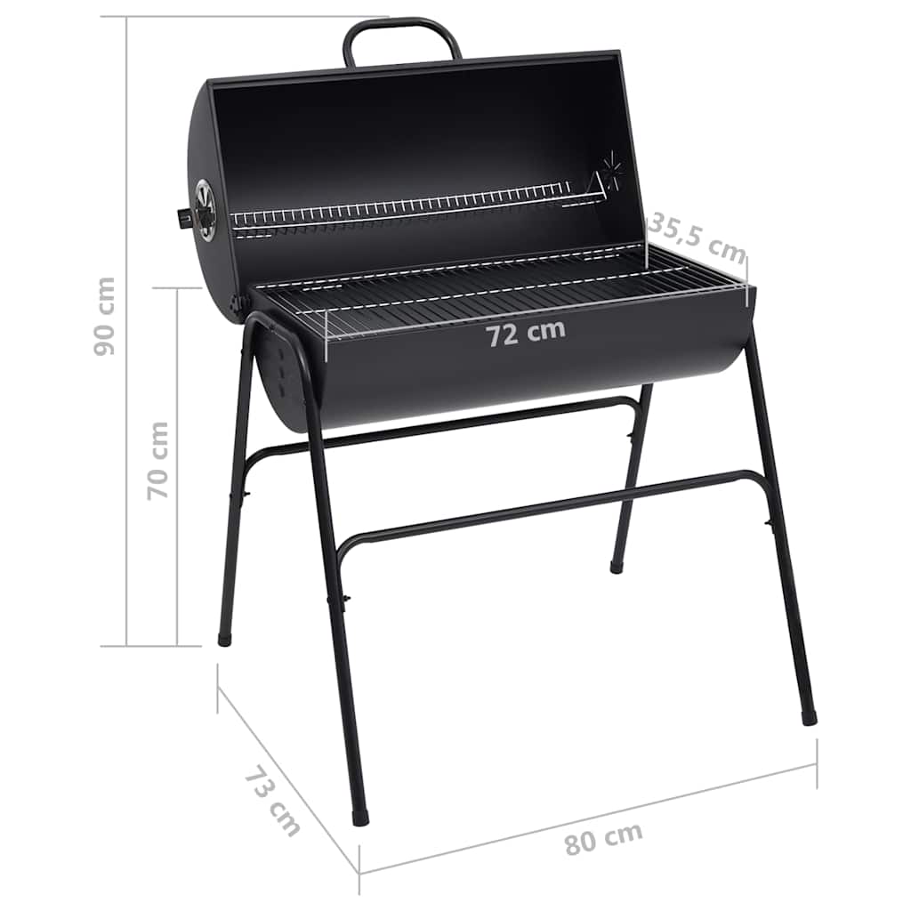 vidaXL Grill beczkowy z 2 rusztowaniami, czarny, 80x95x90 cm, stal