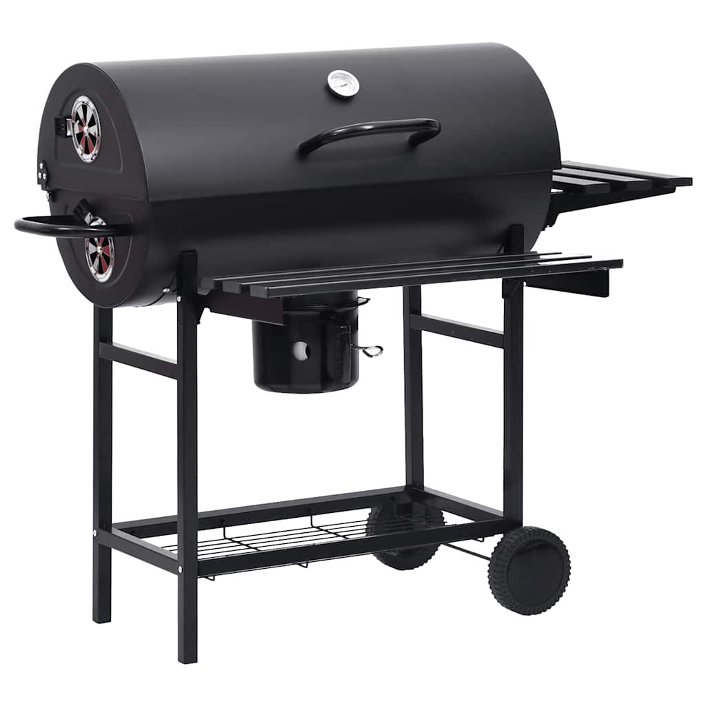 vidaXL Grill beczkowy z kółkami i półkami, czarny, stal, 115x85x95 cm
