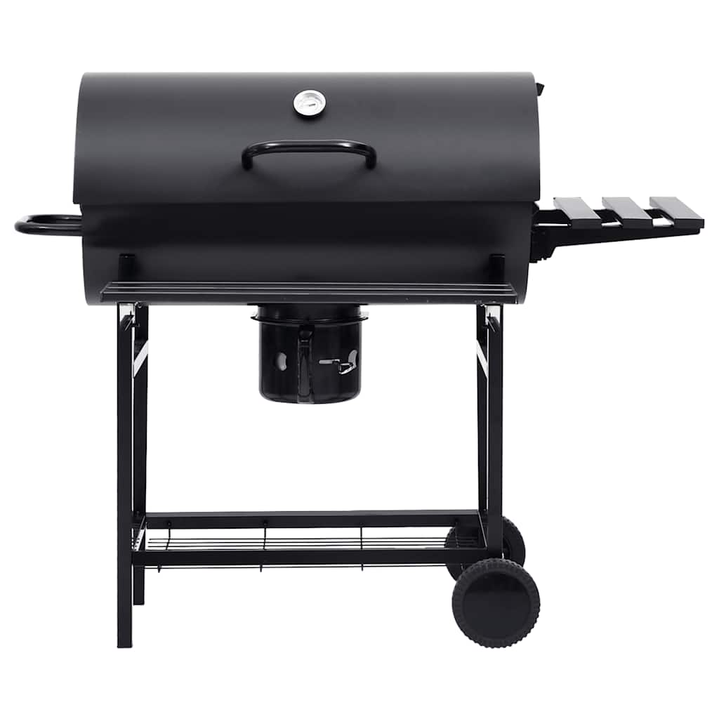 vidaXL Grill beczkowy z kółkami i półkami, czarny, stal, 115x85x95 cm