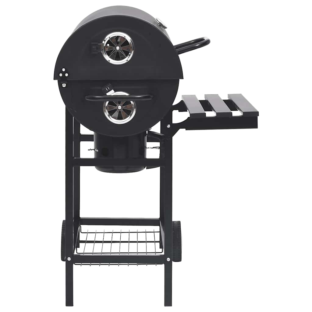 vidaXL Grill beczkowy z kółkami i półkami, czarny, stal, 115x85x95 cm