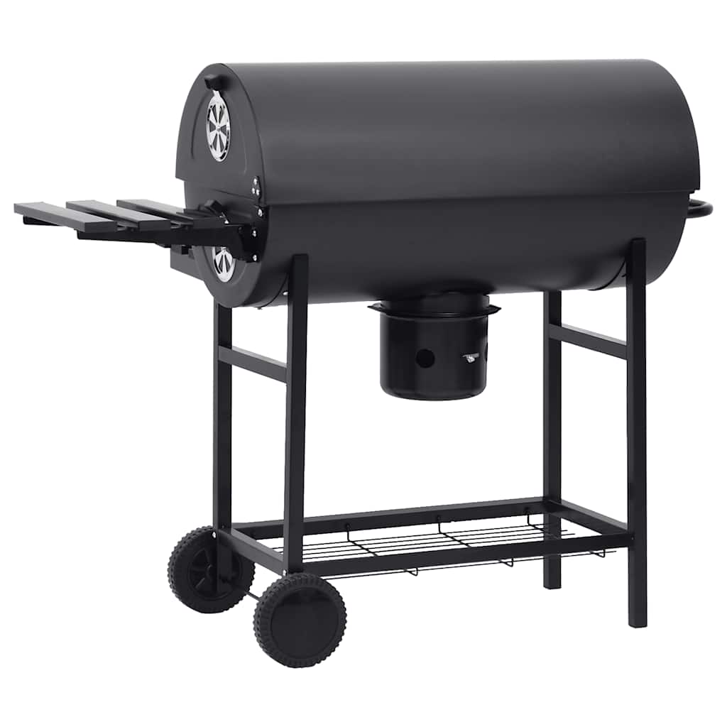 vidaXL Grill beczkowy z kółkami i półkami, czarny, stal, 115x85x95 cm