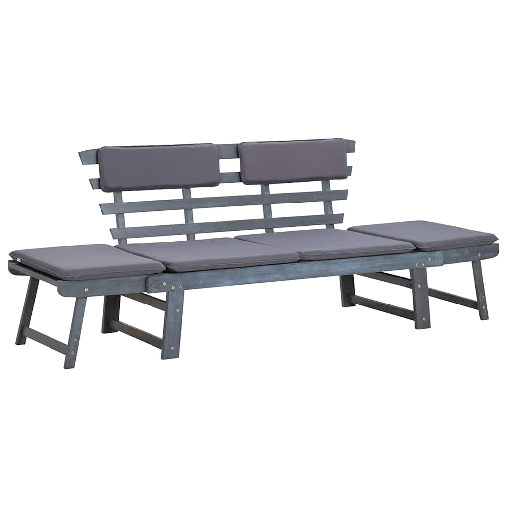 vidaXL Ławka ogrodowa z poduszkami, 2-w-1, 190 cm, szara, akacjowa