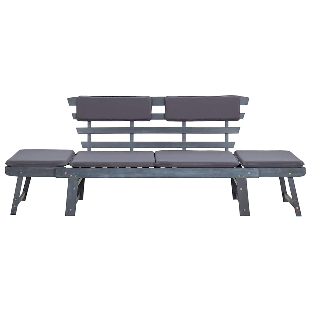 vidaXL Ławka ogrodowa z poduszkami, 2-w-1, 190 cm, szara, akacjowa