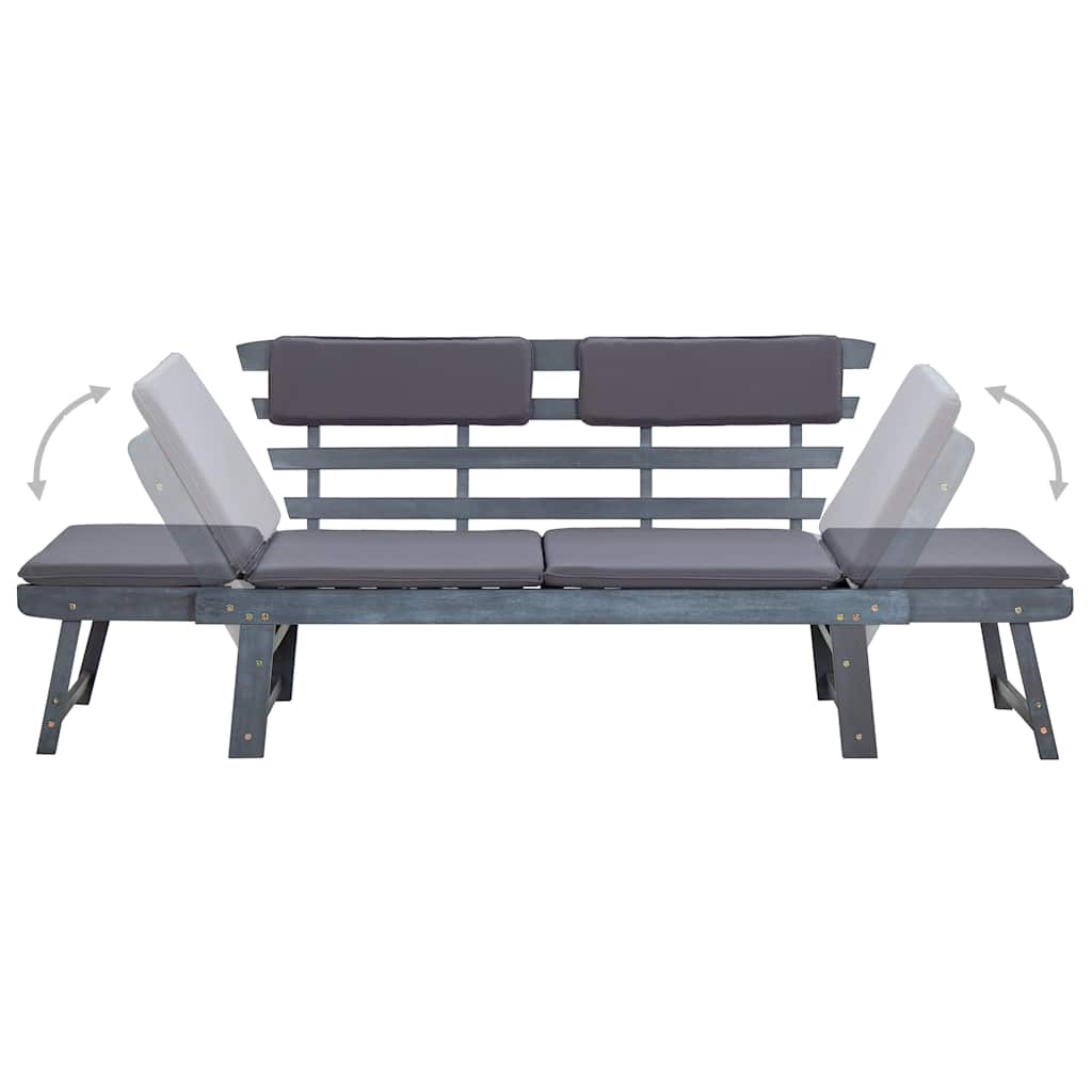 vidaXL Ławka ogrodowa z poduszkami, 2-w-1, 190 cm, szara, akacjowa