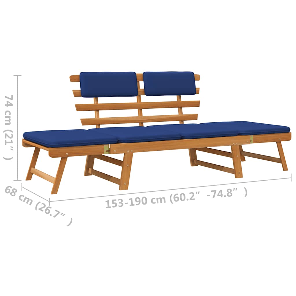 vidaXL Ławka ogrodowa z poduszkami, 2-w-1, 190 cm, drewno akacjowe