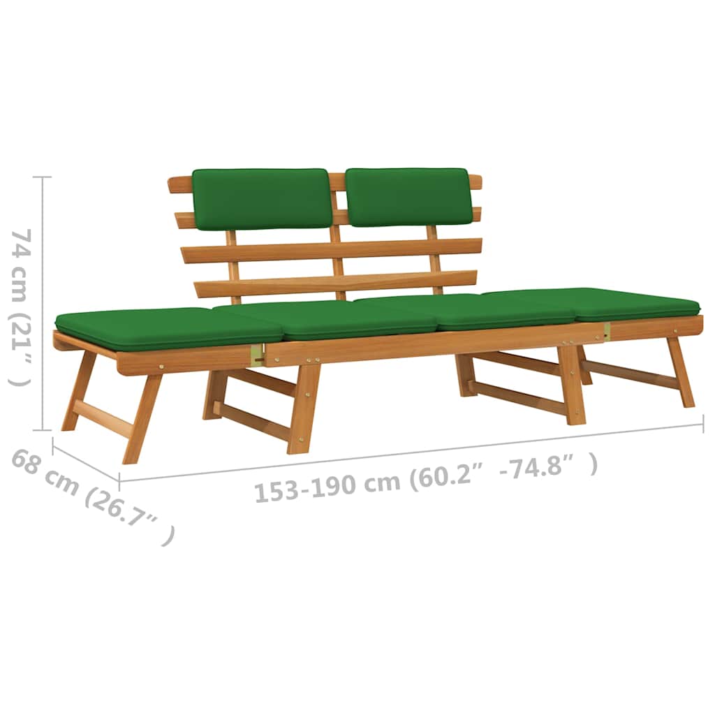 vidaXL Ławka ogrodowa z poduszkami, 2-w-1, 190 cm, drewno akacjowe