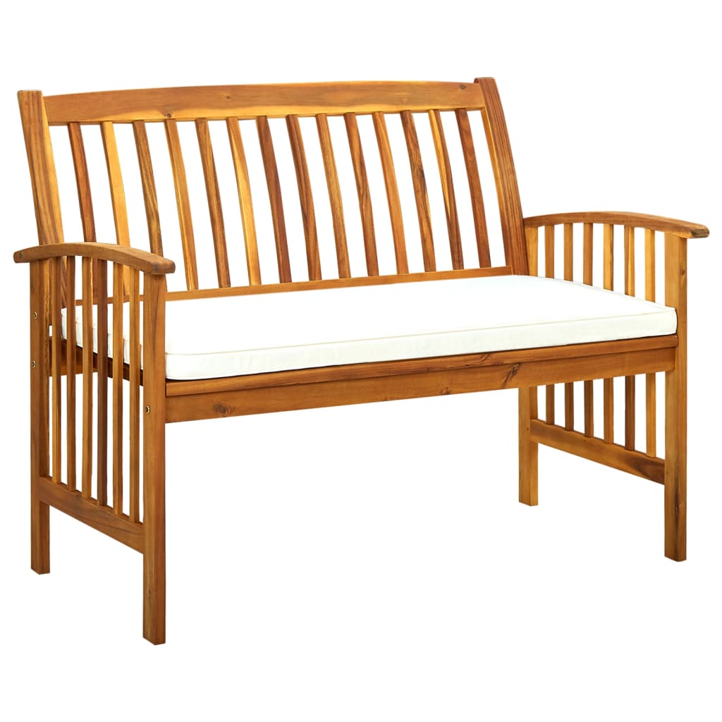 vidaXL Ławka ogrodowa z poduszką, 119 cm, lite drewno akacjowe