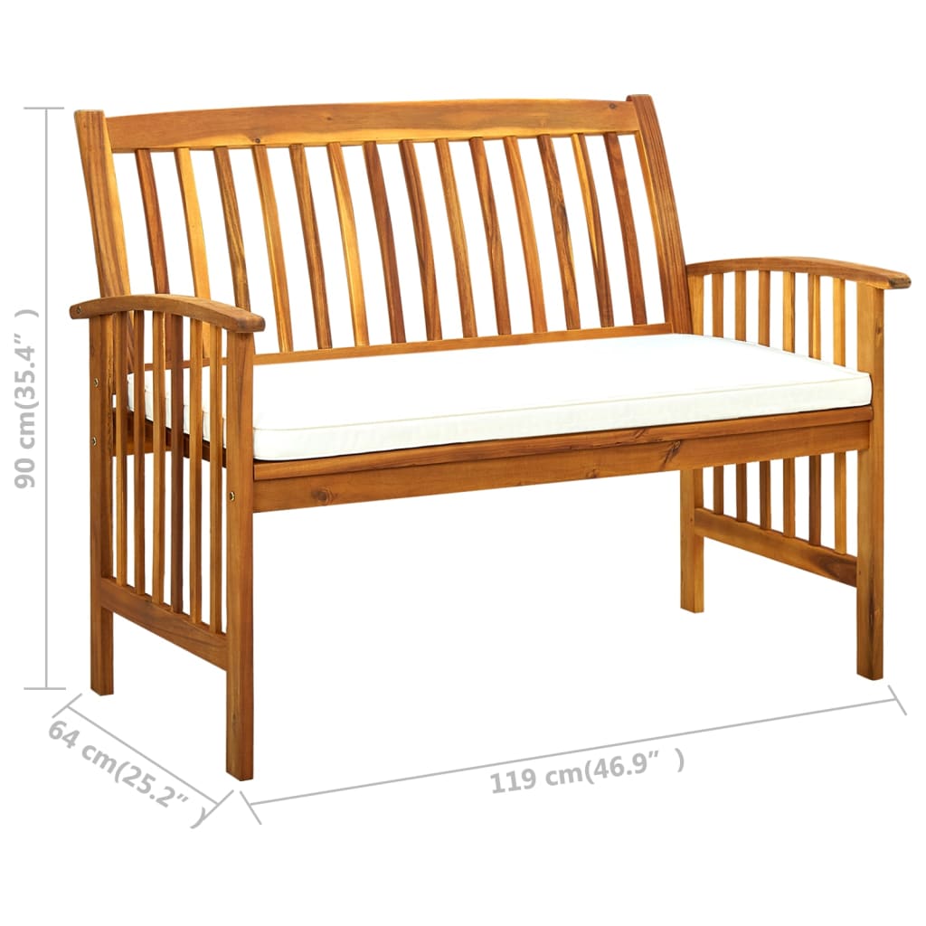 vidaXL Ławka ogrodowa z poduszką, 119 cm, lite drewno akacjowe