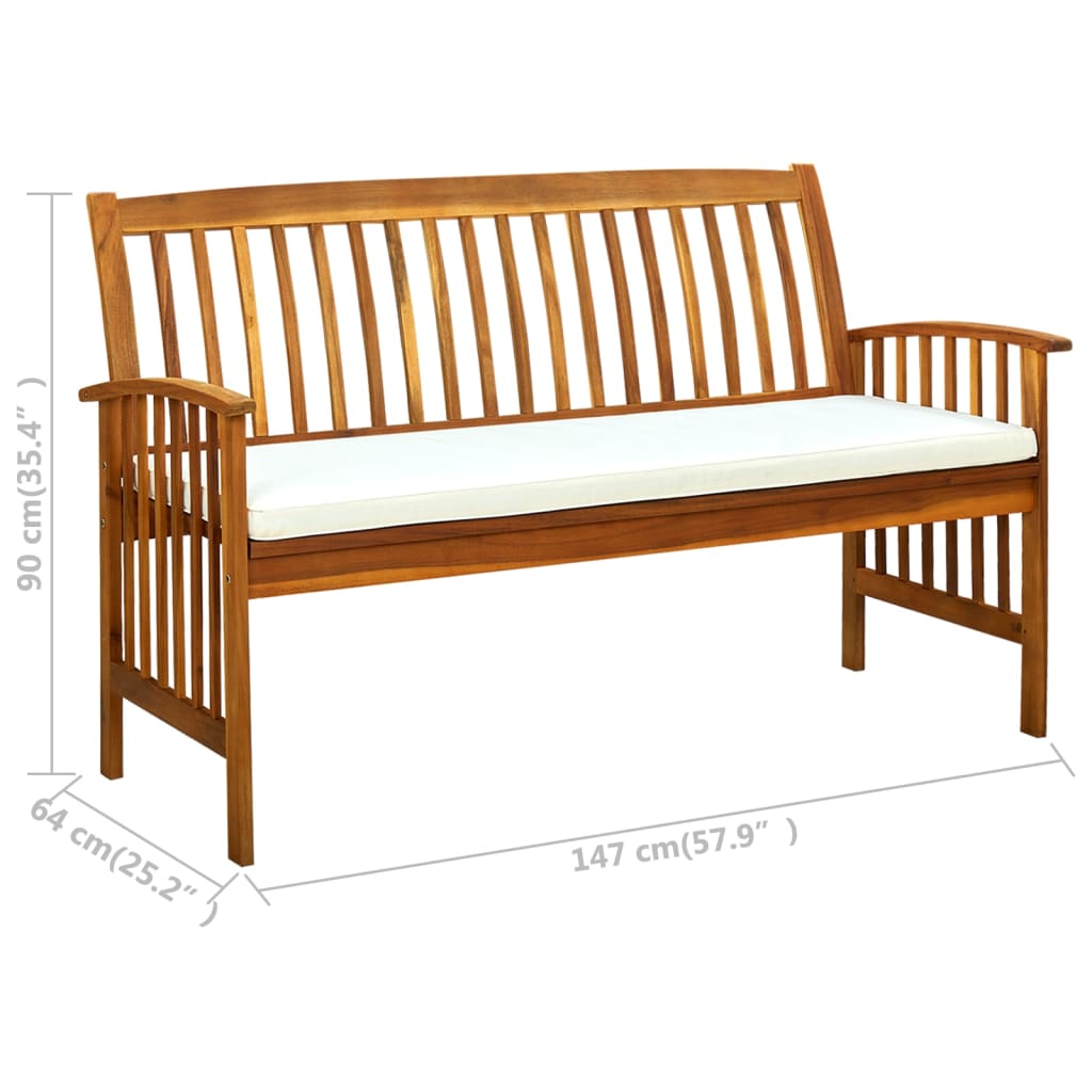 vidaXL Ławka ogrodowa z poduszką, 147 cm, lite drewno akacjowe