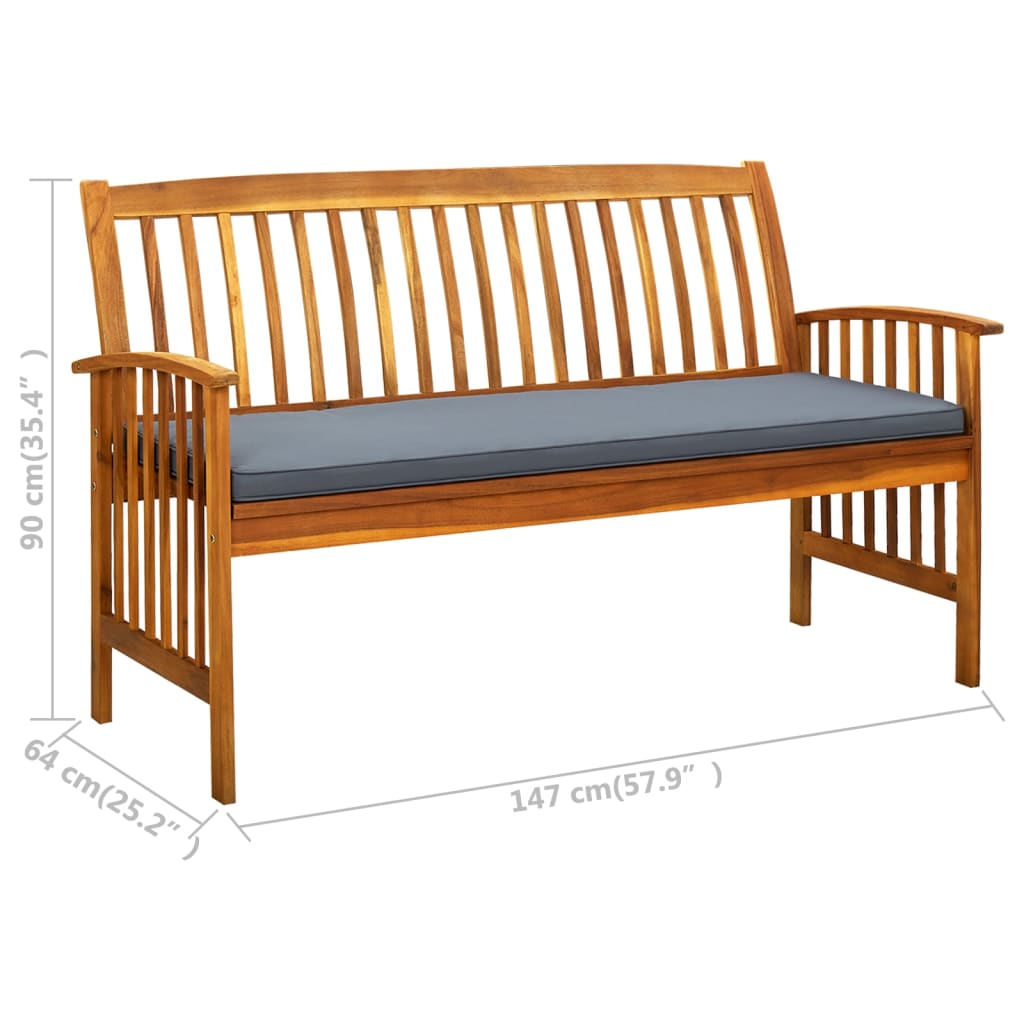 vidaXL Ławka ogrodowa z poduszką, 147 cm, lite drewno akacjowe