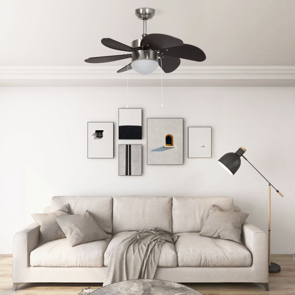 vidaXL Wentylator sufitowy z lampą, 76 cm, ciemnobrązowy