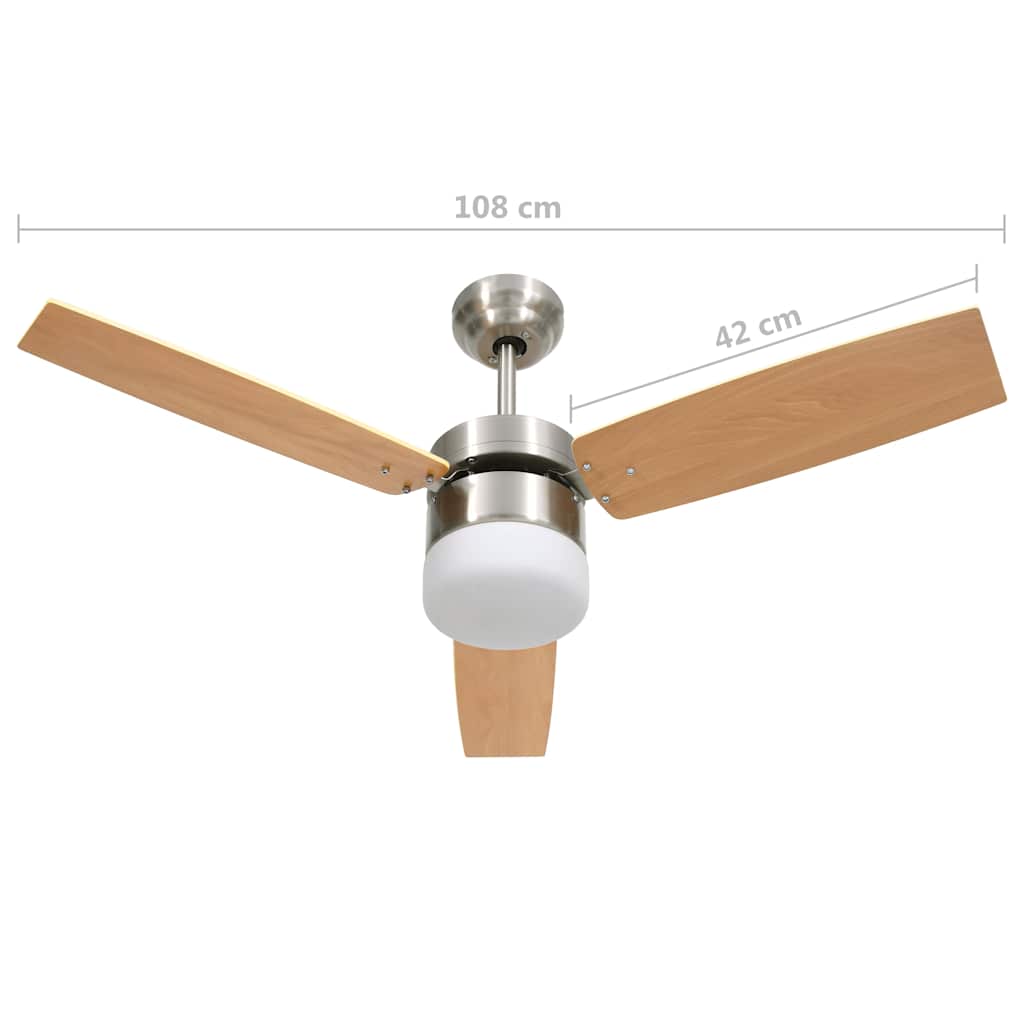vidaXL Wentylator sufitowy z lampą i pilotem, 108 cm, jasnobrązowy