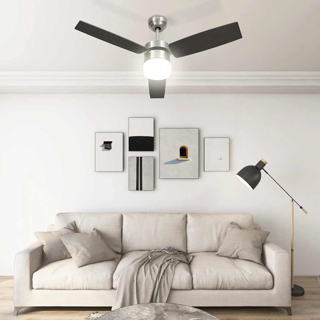 vidaXL Wentylator sufitowy z lampą i pilotem, 108 cm, ciemnobrązowy