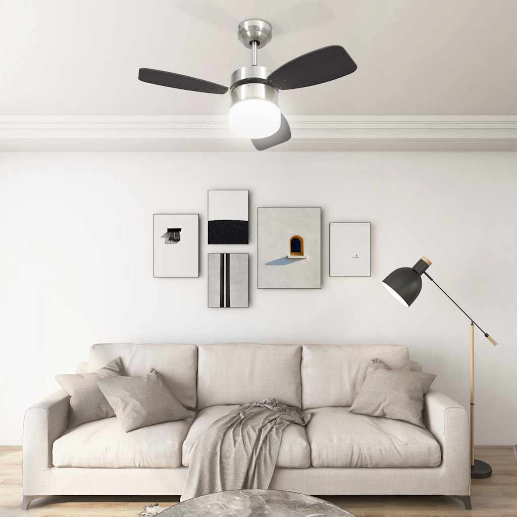 vidaXL Wentylator sufitowy z lampą i pilotem, 76 cm, ciemnobrązowy