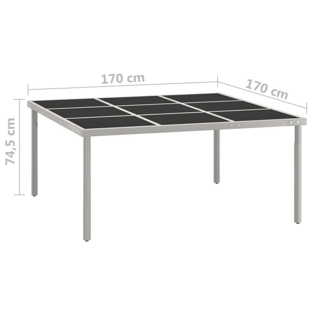 vidaXL Stół ogrodowy, 170x170x74,5 cm, szkło i stal