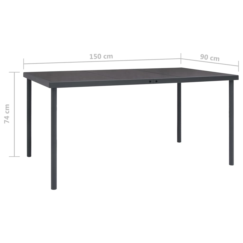 vidaXL Stół jadalniany do ogrodu, 150x90x74 cm, antracyt, stal