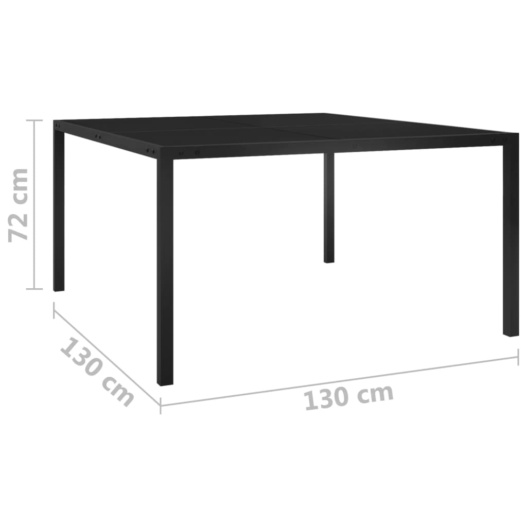 vidaXL Stolik ogrodowy, 130x130x72, czarny, stal i szkło