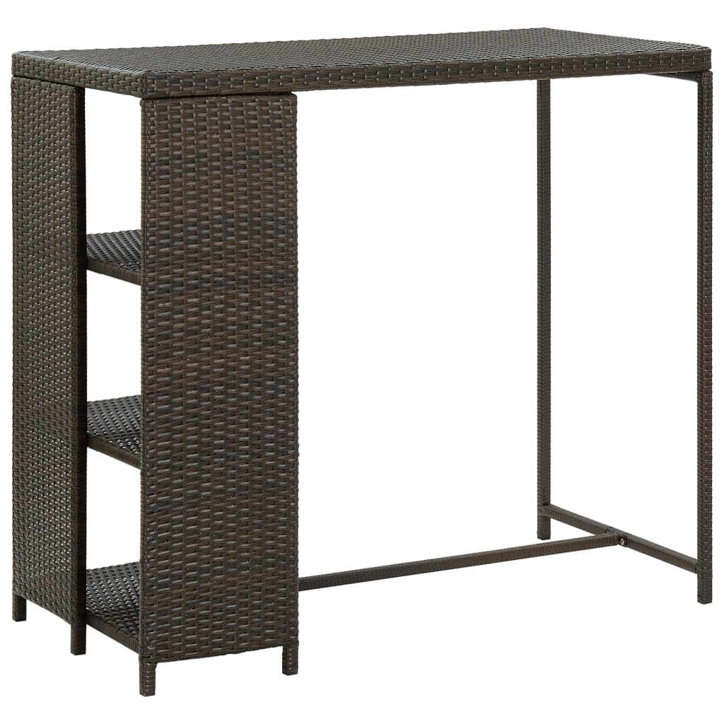 vidaXL Stolik barowy z półką, brązowy, 120x60x110 cm, polirattan