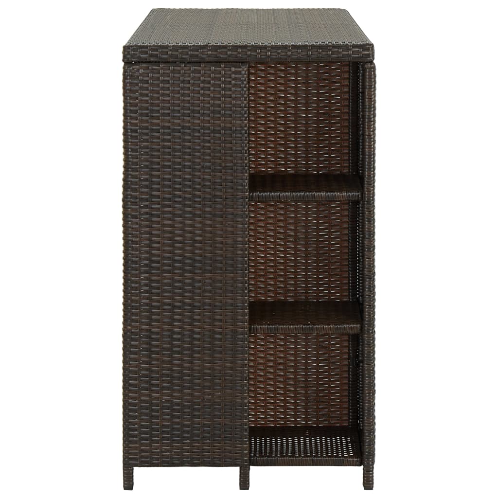 vidaXL Stolik barowy z półką, brązowy, 120x60x110 cm, polirattan