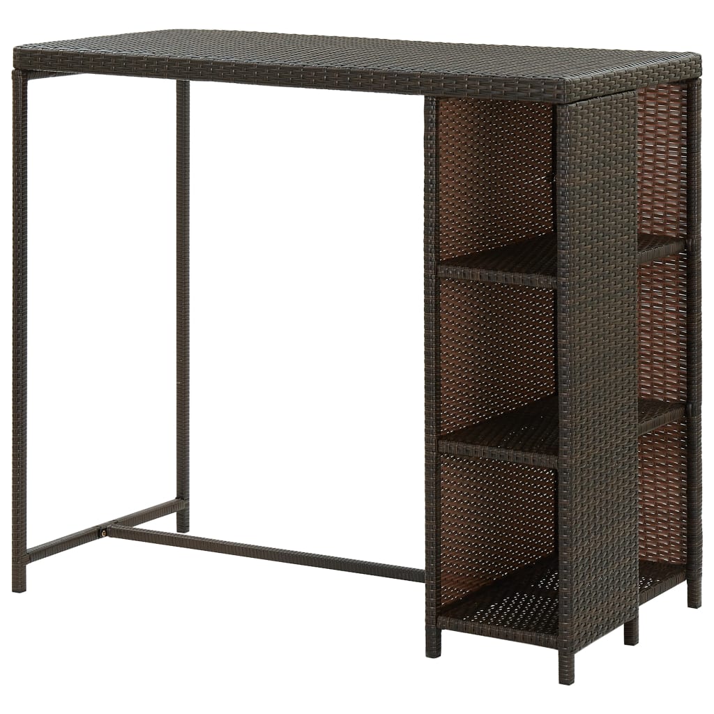 vidaXL Stolik barowy z półką, brązowy, 120x60x110 cm, polirattan